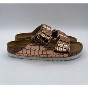 Birkenstock Arizona GATOR GLEAM Slides NARROW Sandals CHOOSE SIZE 7 Copper /Gold